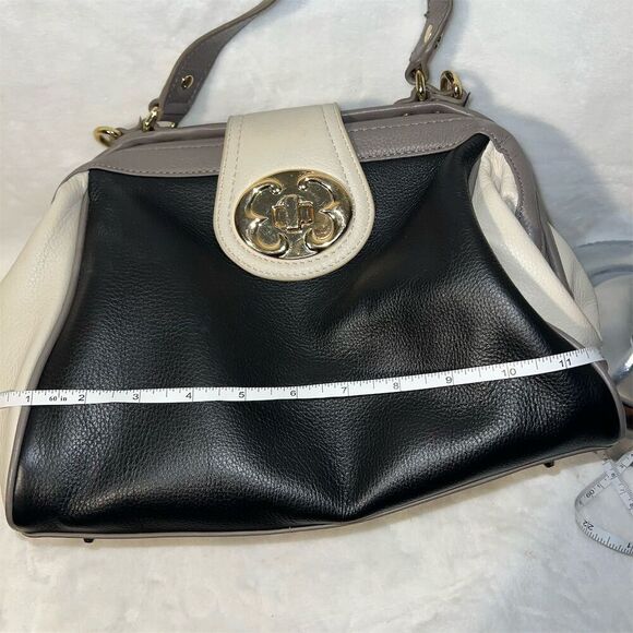 Emma Fox Women's Black, Cream & Taupe Leather Satchel Handbag Medium Size - Picture 12 of 14